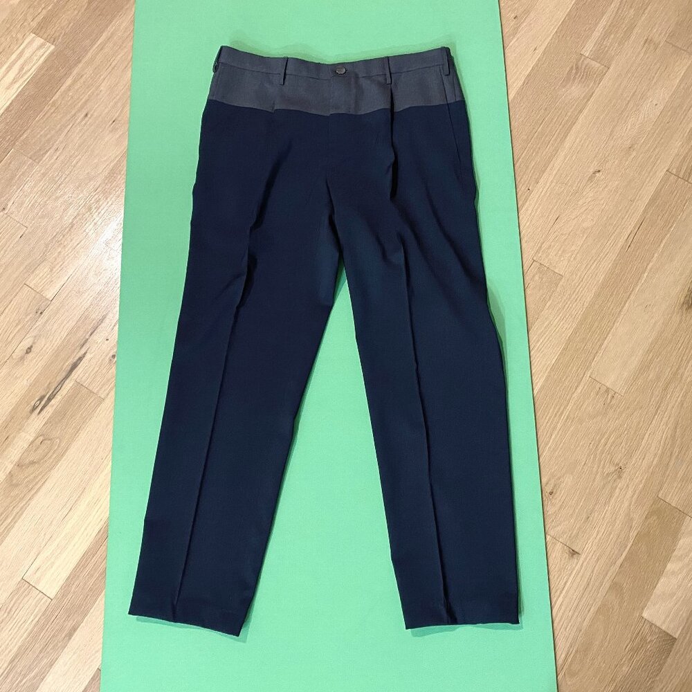 Incotex Grey Blue Color Blocked Slim Pleated Incotex Wool Dress Pants EU 48